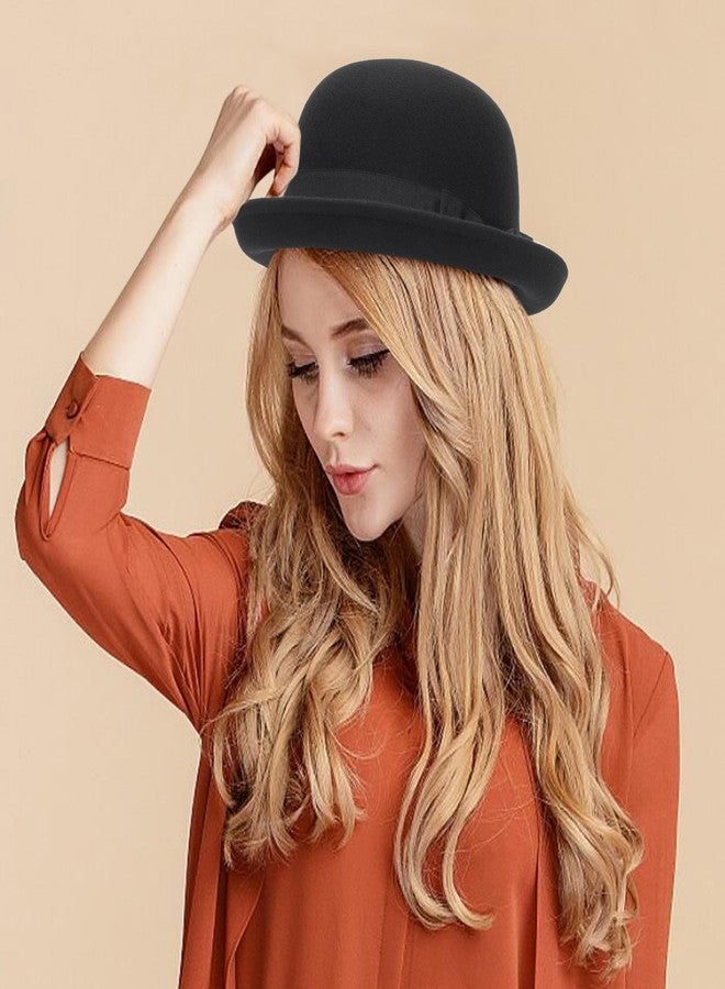 XuoAz Winter Wool Bowler Derby Hat - Classic Pork-Pie Hat Rolled Brim Fedora Hat for Men Women Crushable - Image 5